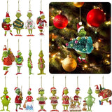 Shopmocho 18Pcs 2D Acrylic Christmas Tree Green Monsters Ornaments Cute Green Monsters Christmas Tree Pendants Christmas Tree Decor