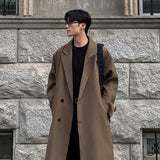 SHOPMOCHO Trench Coat Autumn Korean Men's New Fashion Overcoat Male Long Windbreaker Streetwear Trench Men Outerwear Black/Gray/Coffee
