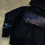 SHOPMOCHO American street retro Union Jack print black loose rivet hat with minimalist design zipper Y2K sweatshirt jacket