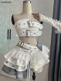 SHOPMOCHO Summer Gothic Retro Fur Trim Corset Design Woman Suit Y2k Slim Lolita Elegant 2 Piece Sets Female Korea Style Sexy Chic Outfits