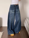 SHOPMOCHO Blue High Street Wide Leg Jeans Women's Loose Slimming Drapey Straight Floor-Length Pants Spring Summer New Ladies Denim