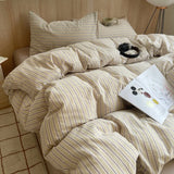SHOPMOCHO 1pc Korean Cotton Pink Stripes Duvet Cover 150x200 Size Girl's Room housse de couette Skin friendly Breathable Comforter Sets