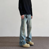 SHOPMOCHO Hiphop Bootcut Jeans Mens Straight Wide-leg Pants New High Street Lightning Ripple Jeans Four Seasons Classic High Quality Pants