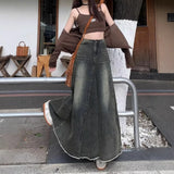 SHOPMOCHO Women Denim Skirts Solid Skirt A Line Button Pocket Ankle Length Zipper Fly Empire Waist None Strech Casual Loose 2026 Autumn
