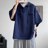 SHOPMOCHO 5 Colors Summer Hooded T shirt Men Korean Half Sleeve Pullover Streetwear Loose T-shirt Tops Drawstring Men Clothing