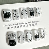 SHOPMOCHO 10Pcs Wearable Cat Eyes Series Short Square Press On Nails Kawaii Cartoon Cat Rabbit Rhinestone Gradients Full Cover False Nails