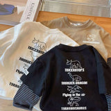 SHOPMOCHO 2025 Spring and Autumn Children's Long Sleeve Tees Fake Two Piece Girl's Sweatershirt 1-7Y Boys Casual Loose Pullover Dino Tops