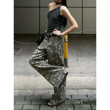 Shopmocho Y2k Washed Leopard Jeans Women Summer Animal Print American Vintage Wide Leg Denim Pants Baggy Streetwear Gyaru Trousers