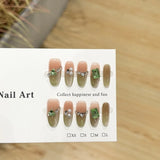 SHOPMOCHO Sweet Lovely Cartoon Bear Long Coffin Stiletto Fake Nails Bowknot Pearl Diamond Flowers Cat Eyes Wearable Fake Nails