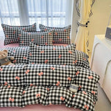 Shopmocho Ins Pink Plaid Bedding Set No Filler Twin Queen Size Comforter Cover Flat Sheet Pillowcase Girls Boys Solid Blanket Duvet Duvet