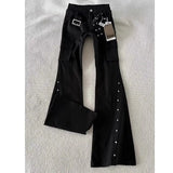 SHOPMOCHO Autumn American Retro Dark Gothic Jeans Women High-street Mid-rise Rivet-decorated Flared Pants Y2K 2000s Aesthetic Cargo Pants