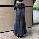 Shopmocho Maxi Skirt Women Casual Mermaid Streatwear High Waist Zipper Denim Skirts Y2k Streetwear Loose Long Mom Jeans Ankle Lenth Summer