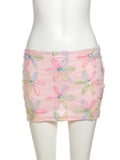 Shopmocho Weird Puss Colorful Flowers Skirts Women Sequins Patchwork Mesh Summer Trend Sweet Street Party Casual Holiday Chic Mini Bottoms