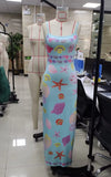 Shopmocho Women y2k Vintage Starfish Sequins Maxi Dress Sexy Sleeveless Bodycon Tank Dress Backless Summer Beach Party Long Dresses