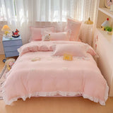 SHOPMOCHO 3 Piece Sheet Set  pink bowknot embroidery Quilt Set ， comfortable embroidery  Bedding Set Bedspread for All Season