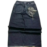 SHOPMOCHO Street Fashion Trend Skull Embroidered Jeans Women Harajuku Y2K New Hip Hop Joker Straight Wide-leg Pants Couple Casual Jeans