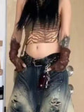 SHOPMOCHO American Streetwear Lace Up Cargo Denim Pants Summer Hot Girl Chic Loose Wide Leg Cropped Pants 2000s Y2k Shorts Women Clothing