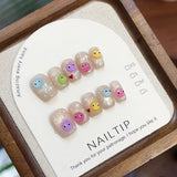 SHOPMOCHO 10Pcs Handmade Nude Color Press On Nails Sparkling Cat-Eye Cherry Star Marine Elements Sequins Cute Girlish Nail Suitable Summer