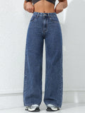SHOPMOCHO Retro Loose Wide Leg Jeans Fashion Women Solid Straight Wash High Elastic Waist Denim Pants Casual Streetwear Pocket Trousers