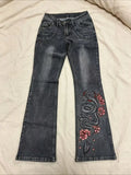 SHOPMOCHO Y2K Classic Flared Jeans Women Harajuku Retro Dragon Graphic Print Jeans Goth Dark Gray Sexy Slim Fit Low Waist Pants Trousers