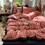 SHOPMOCHO Plaid Bedding Set Double Yarn Classic Vintage Duvet Cover Set Flat Sheets Set 2 Pillowcases Single Twin Full Queen Size