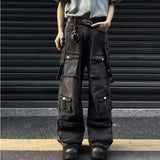 SHOPMOCHO Autumn Y2K High Street Jeans Mens Multi-Pocket Hiphop Cargo Pants Vintage Straight Wide-Leg Denim Trousers Fashion Streetwear