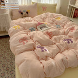 SHOPMOCHO 3 Piece Sheet Set Chut bowknot embroidery duvet cover Set ， comfortable Bedding Set Bedspread for All Season