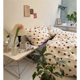 SHOPMOCHO Korean Style Bedding Set Kid Adult Twin Full Queen Size Bed Flat Sheet Set Pillowcase Bed Linen Love Heart Duvet Cover
