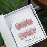 SHOPMOCHO 10Pcs Handmade Nude Color Press On Nails Sparkling Cat-Eye Cherry Star Marine Elements Sequins Cute Girlish Nail Suitable Summer