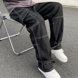 SHOPMOCHO Cargo jeans Men Wide Leg Jeans Hip Hop Casual Men's Straight Baggy Denim Pants Streetwear Skateboard Pant Neutral Trousers