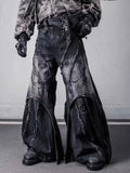 SHOPMOCHO Men's Y2k Baggy Flare Jeans Harajuku Japanese 2000s Style Patchwork Denim Trouser Vintage Oversize Cargo Jeans Pants Clothes