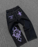 SHOPMOCHO 2025 New American Trend Retro Hip-hop Embroidery Pattern Baggy Jeans For Men And Women Y2K Harajuku Gothic Wide Pants Streetwear