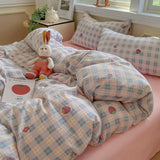 SHOPMOCHO Fashion Floral Duvet Cover Set with Flat Sheet Pillowcase No Filler Girls Twin Full Queen Size Korean Soft Bedding Set
