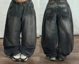 SHOPMOCHO 2026 American New Fashion Star Pattern Embroidery Old Jeans Women Y2K Gothic Hip-hop Casual Joker Straight Wide-leg Trousers