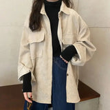 Shopmocho Women's Corduroy Jacket Autumn Winter Versatile Retro Hong Kong Style Mid-Length Shirt Top Trendy Ins Style Sleeveless Coat