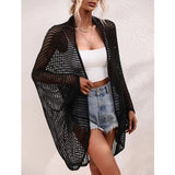 SHOPMOCHO-Openwork Open Front Longline Cover Up Crochet Knit Cardigan Sweater for Women Summer Vacation Beach Outfit