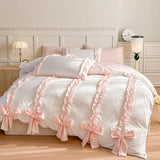 SHOPMOCHO 3 Piece Sheet Set  pink bowknot duvet cover Set ， comfortable Bedding Set Bedspread for All Season