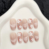 Shopmocho 10pcs Simple Handmade Fake Nail Tip Gradient Pink Design False Nail Art Reusable French Cat's Eye Mid-length Oval Press on Nails