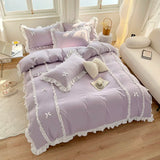Shopmocho Korean Princess Style Bedding Sets Ins Lace Bowknot Duvet Cover Fitted Sheet For Girl Woman Home Bedroom Kawaii Bed Linens