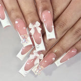 Shopmocho Pipe Nail French Stereo Bear Bow Pearl Manicure Fake Nails