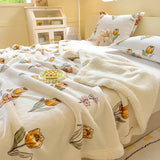 SHOPMOCHO Winter Cartoon Printed Lamb Wool Blanket Thick and Warm Coral Fleece Blanket for Office Napping Fluffy Soft Plush Bedspread