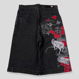 SHOPMOCHO American Washed Ecko Denim Shorts Mens Hip-hop Rock Street Fashion Pattern Straight Pants Harajuku Trend Wide Pants