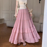 SHOPMOCHO White Tiered Ruffle Hem Skirt 2025 - High Waist Flowy A-Line Maxi Skirt, Summer Chiffon Layered Skirt with Pleats