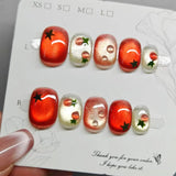 SHOPMOCHO 10pcs Festive Red Oval Short Press-On Nails with Cute Tomato Design Glossy Finish Holiday Nail Art Set for Women and Girls Wear