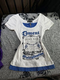 SHOPMOCHO American Retro Spice Girl T-shirt Y2K Harajuku White Blue Patchwork Fake Two Chic Tees Street Punk Letter Print Slimming Top