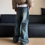 SHOPMOCHO Korean Version Retro Letter Printed Jeans For Men Loose Straight Leg Wide Leg Pants High Street Hip-Hop Design Casual Pants