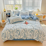 SHOPMOCHO American Pastoral Floral Printed Bedding Set Soft Skin-Friendly Double King Size Duvet Cover Set with Flat Sheet and Pillowcases