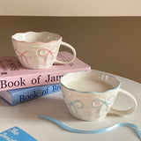 Shopmocho 1Pc Bow Ceramic Mug, Exquisite and Simple Bow Large Capacity Couple Cup, Suitable for Home Decoration, Home Drinking Water, Candlelight Dinner, Coffee Latte Flower Cup, Holiday Gift, Exquisite Gift