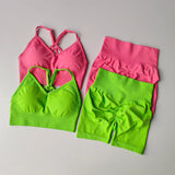 Shopmocho 2 Pcs Yoga Sets Women High Waist Workout Outfits Gym Wear Gym Clothing Sports Suits Fitness Tracksuit Sportswear Shorts Suit