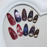 SHOPMOCHO 24pcs Y2k Almond Fashion Fake Nails Moon Star Style Swan Pattern Sweet Cool Press On Nails Full Cover Detachable False Nail